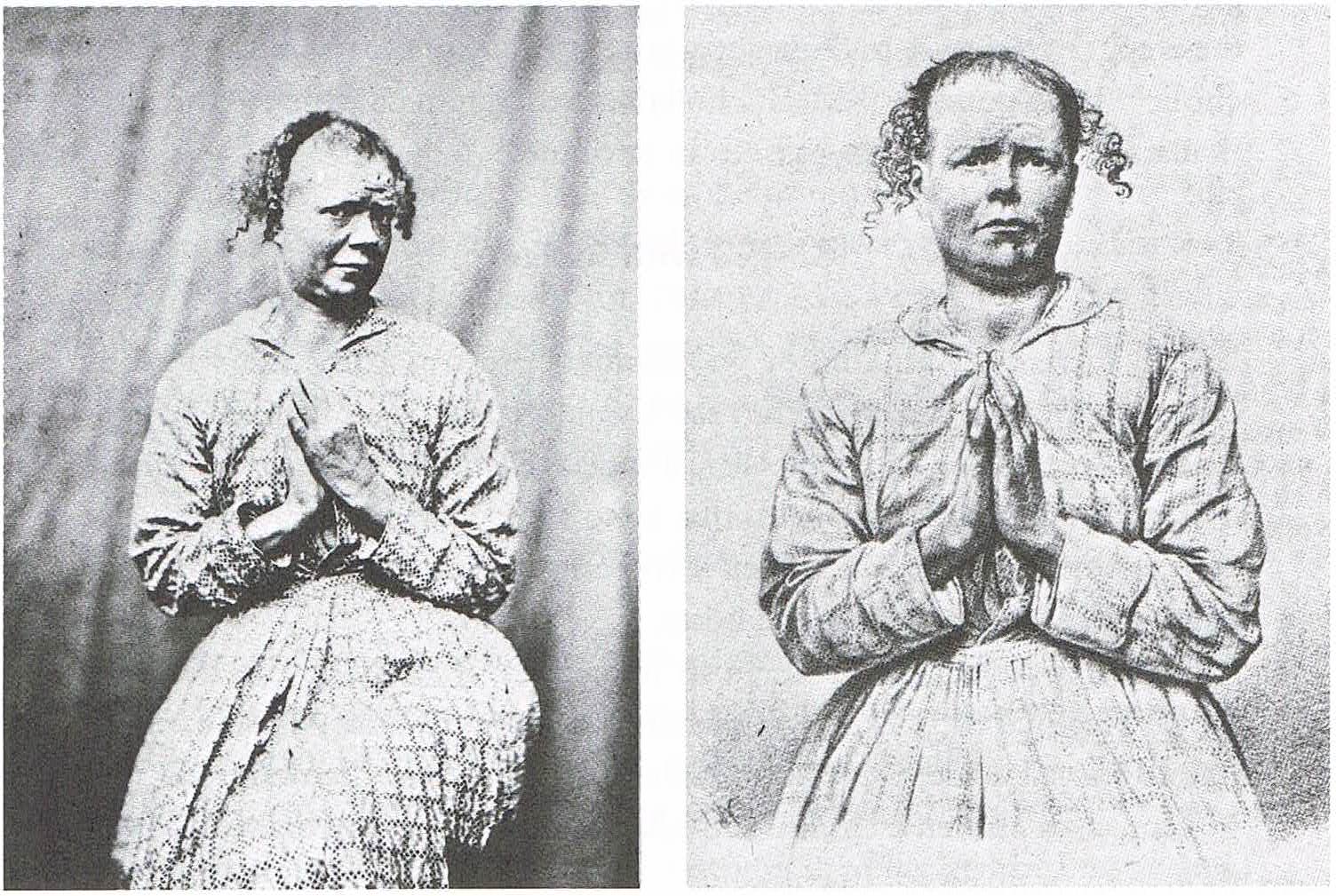 Religious Mania (Photograph: Left, Engraving: Right). Taken from Didi-Huberman, Georges, Invention of Hysteria: Charcot and the Photographic Iconography of the Salpêtrière, 2004, MIT Press